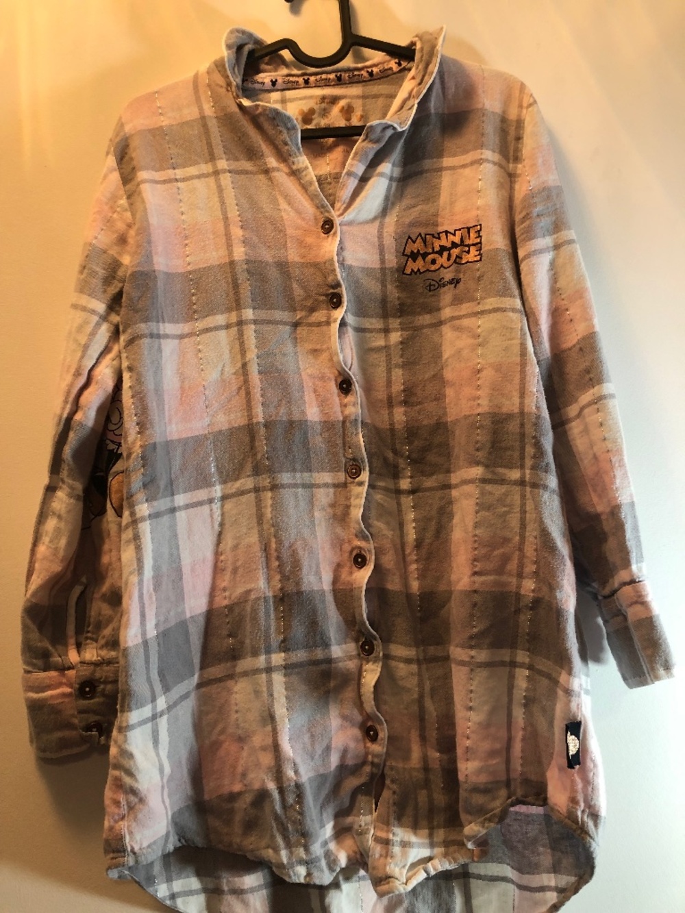 Disney - Women's Minnie Mouse Plaid Button-Up Nightgown (Pastel Pink & Grey)